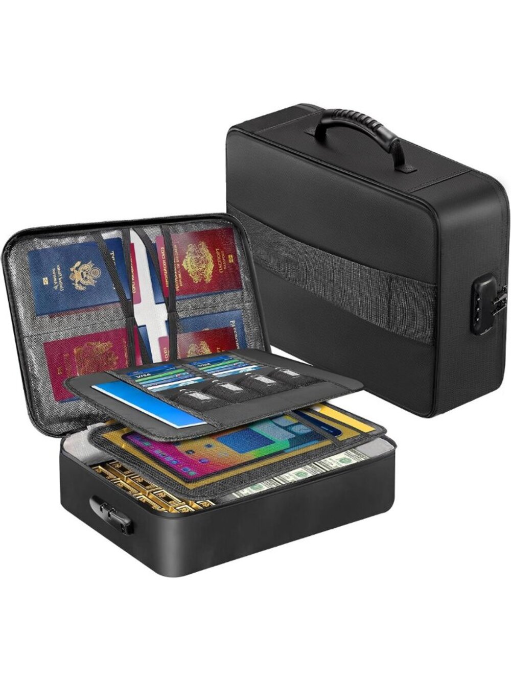 Fireproof Document Organizer Box with Lock, Heat Insulated, Portable Safe